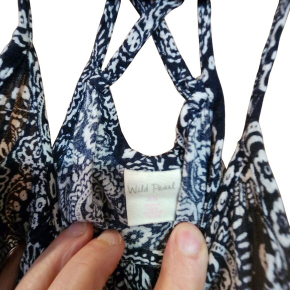 Wild Pearl Womens Blue Paisley Print Spaghetti Strap Romper With Lace Hem NWT - Picture 3 of 3